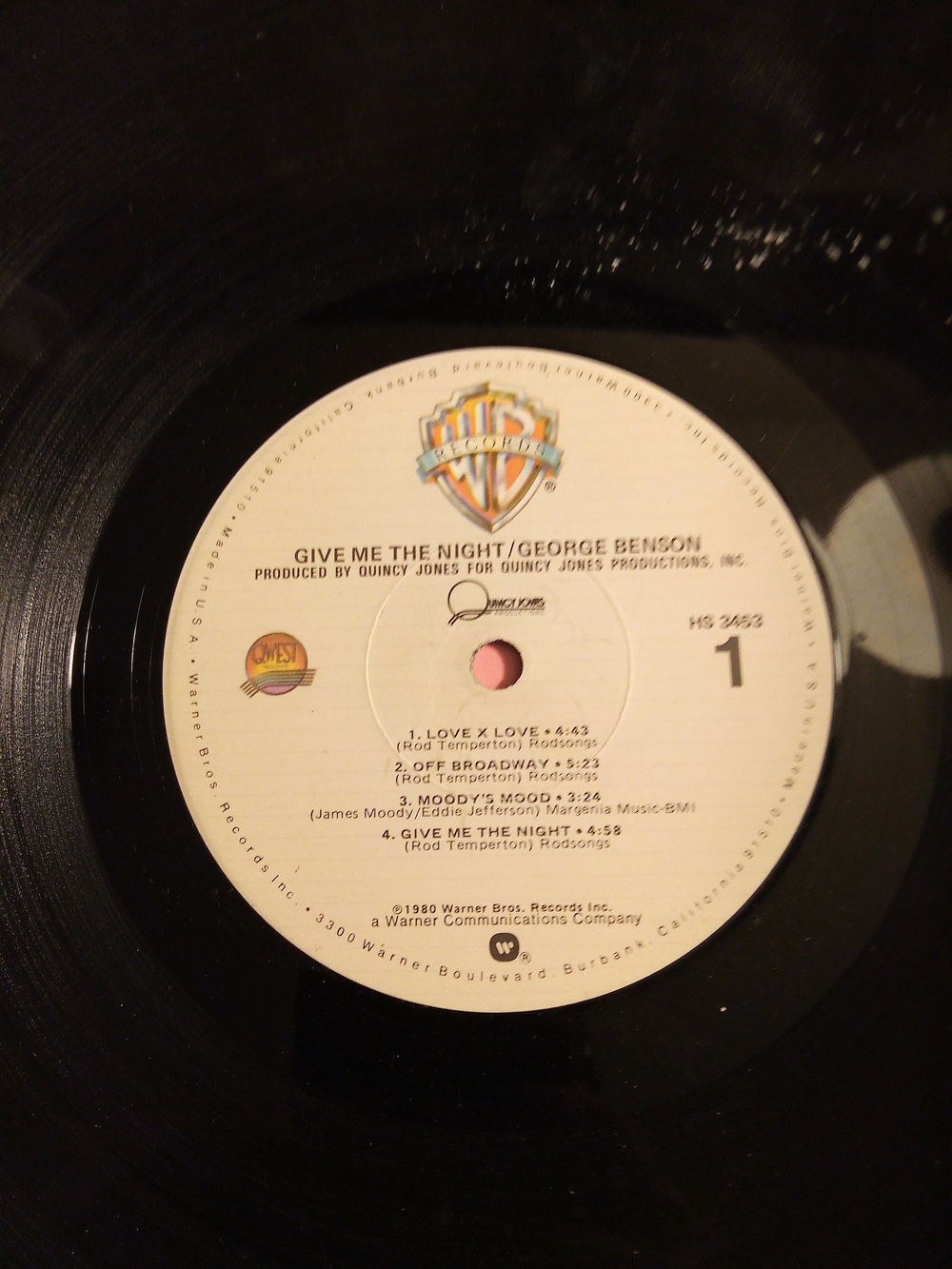 Warner Bros. Cream and Black Vinyl Record Label - Give Me The Night